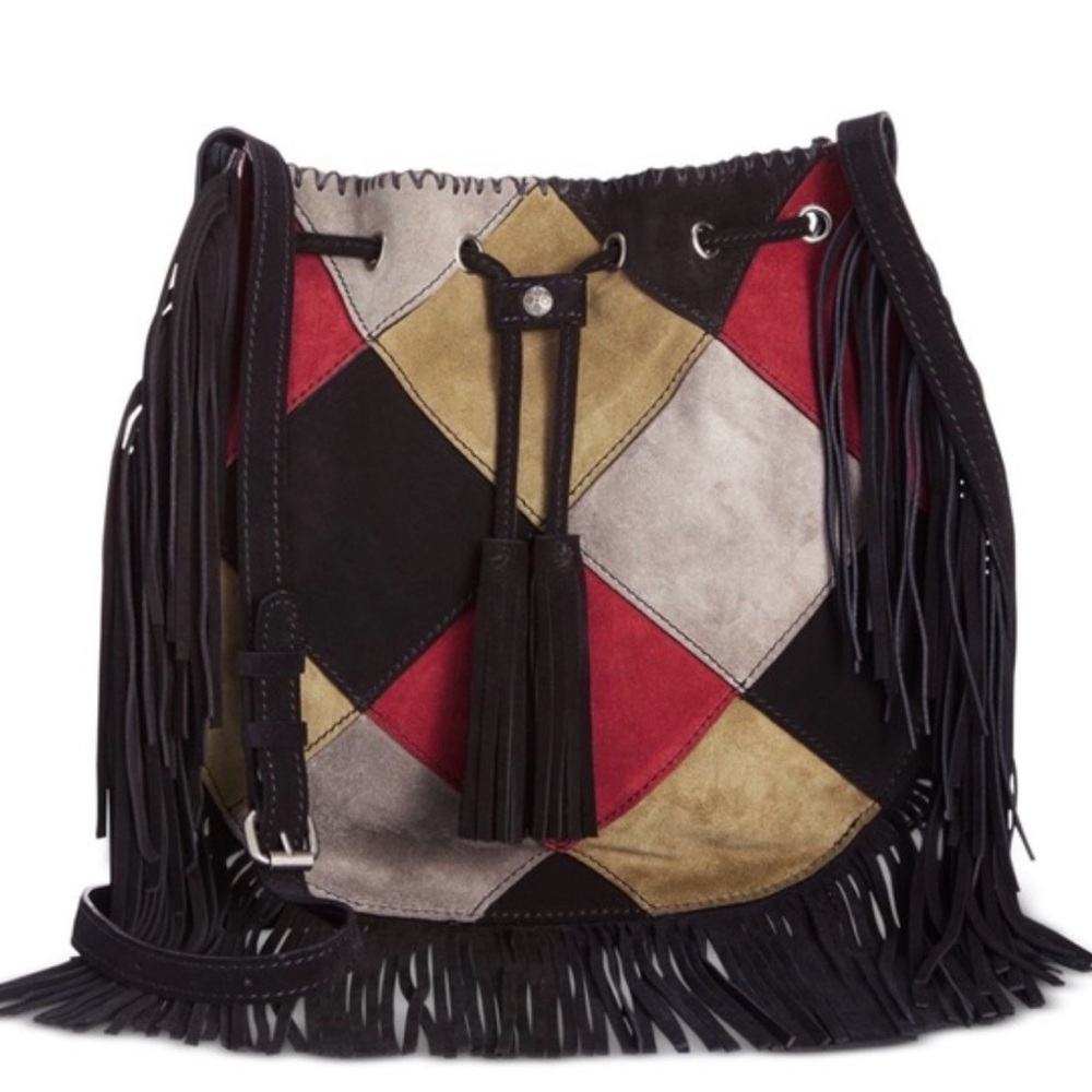 Patricia Nash Carrara Patchwork Suede Fringe Drawstring Bag - Picture 2 of 10